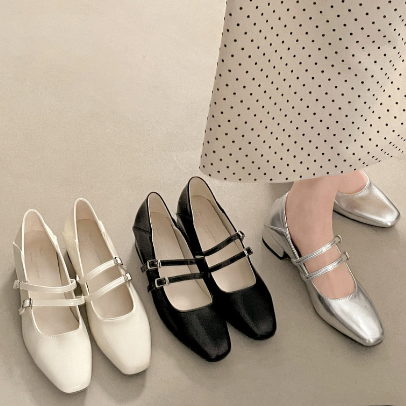 Women'S Shoes In Fashion - Square Toe Low Heel Women Silvery