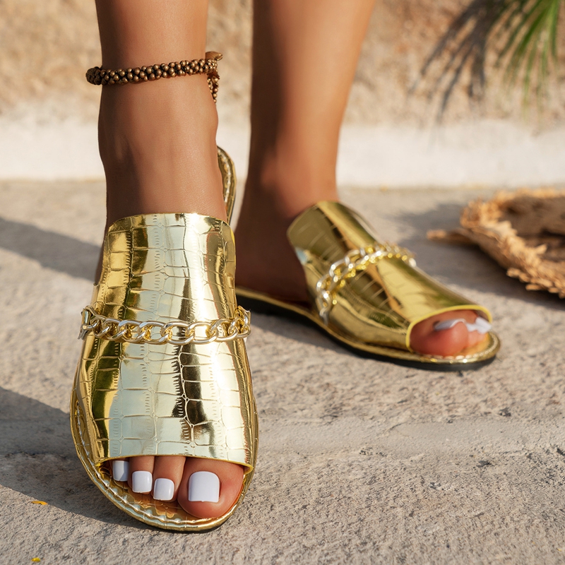 Women's Glitter Gold Slippers  - Gold Chain Sandal recensione e prezzo
