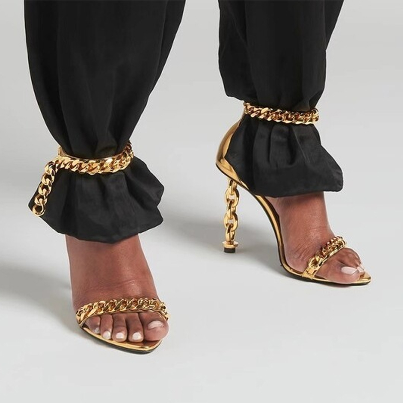 Sexy Gold Chain Heel Pointed T - Gold Chain Sandal recensione e prezzo